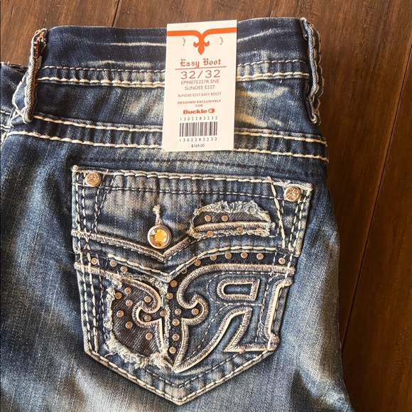 Rock Revival Distressed Blue Jeans with Embroidery